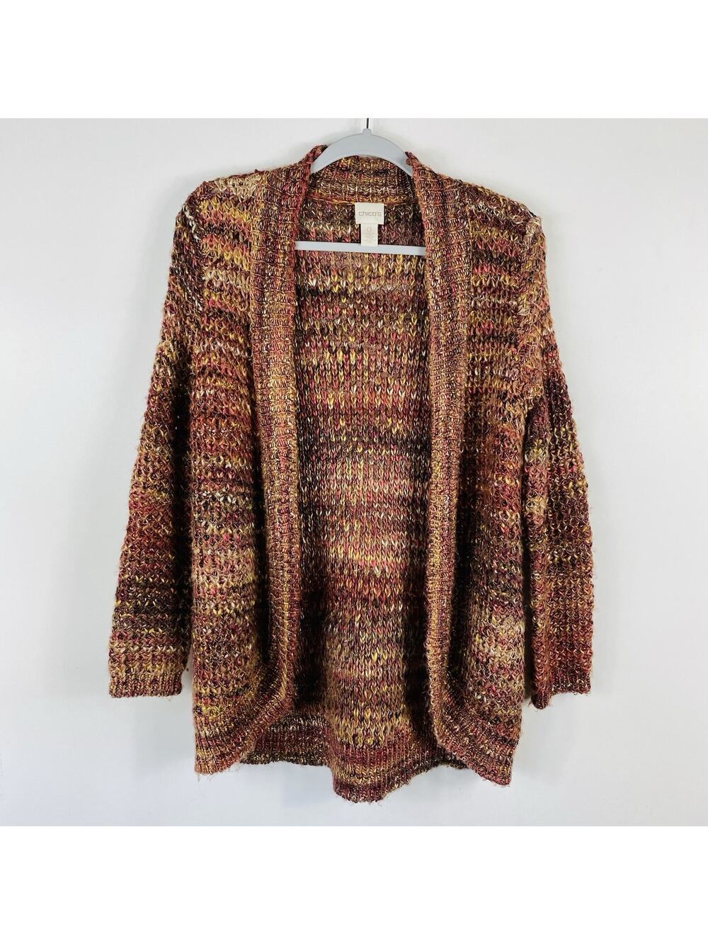 Chico's Cardigan Sweater Small 0 4 Orange Marled Yarn Open